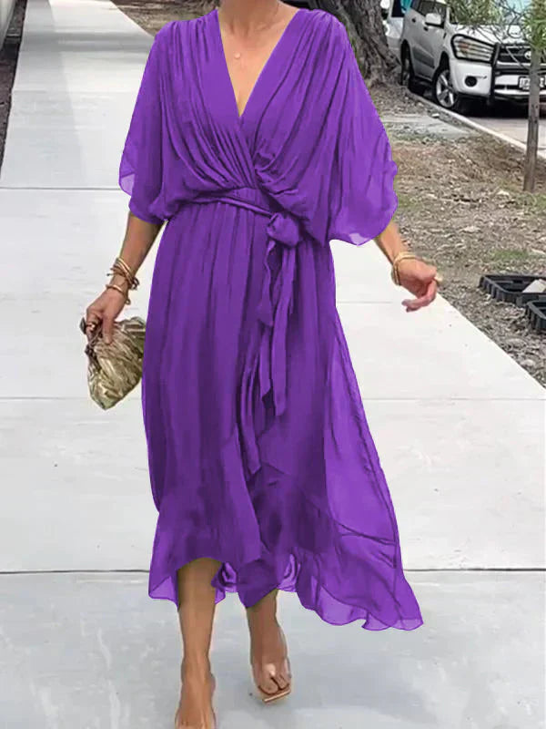 Monica™ | Silk Chiffon V-Neck Dress