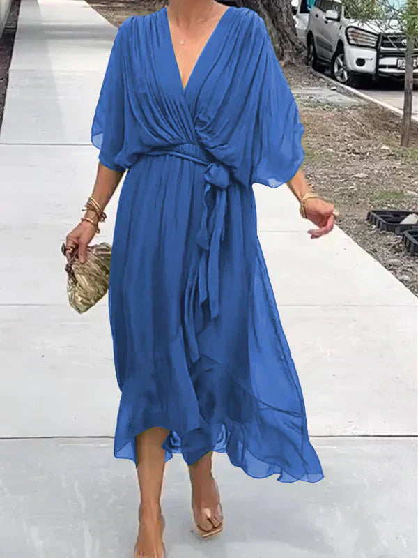 Monica™ | Silk Chiffon V-Neck Dress