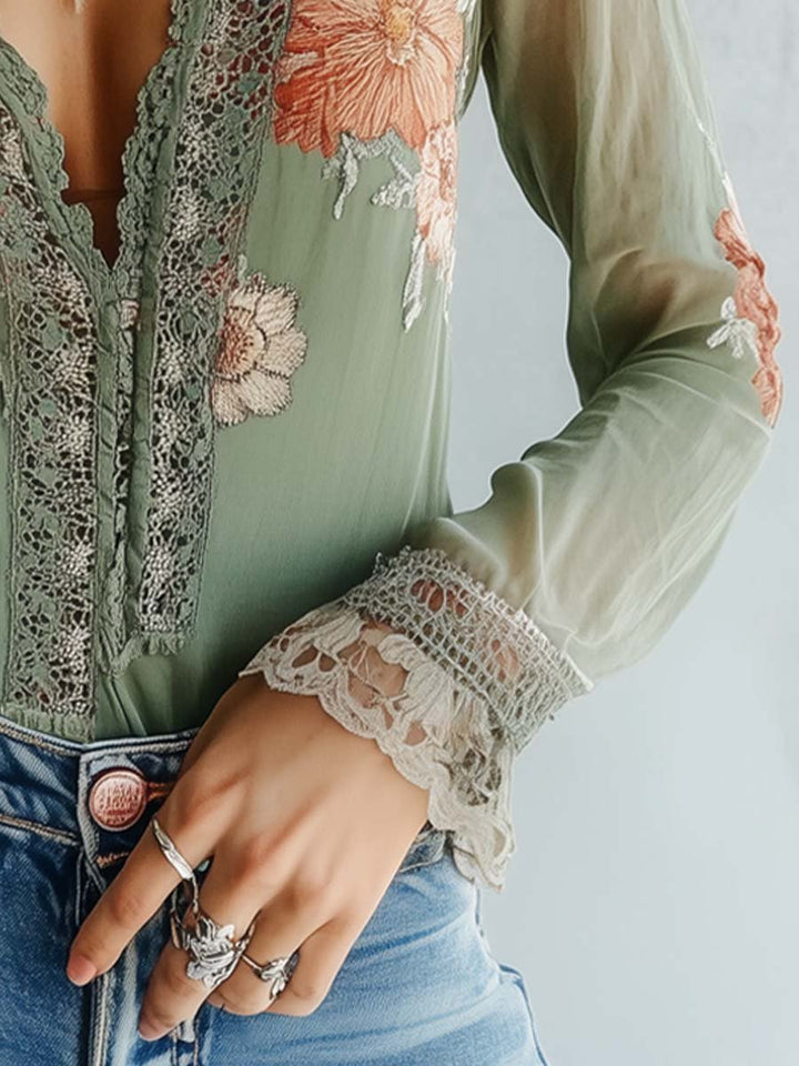 Bohemian™ | Floral Printed Lace Blouse