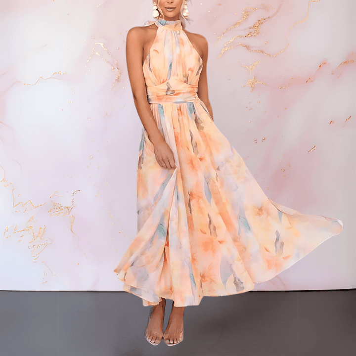 Esther™ | Halterneck Watercolor Print Dress