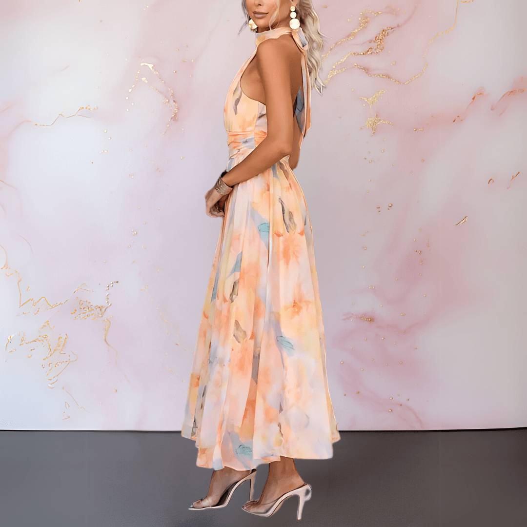 Esther™ | Halterneck Watercolor Print Dress