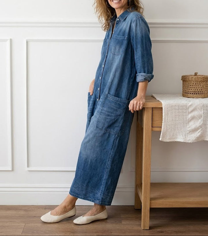 Diana | Vintage Cotton Washed Denim Overall with Button Closure