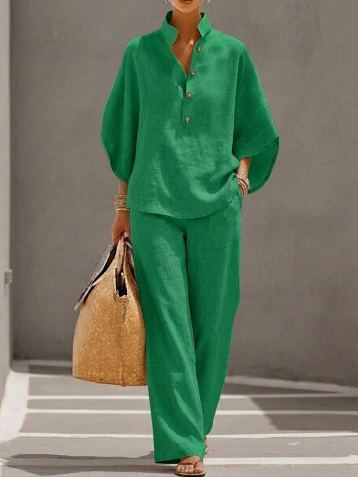 Mariel™ | Cotton Linen Batwing Sleeve Wide Leg Set