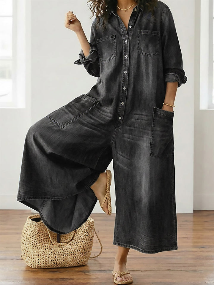 Diana | Vintage Cotton Washed Denim Overall with Button Closure