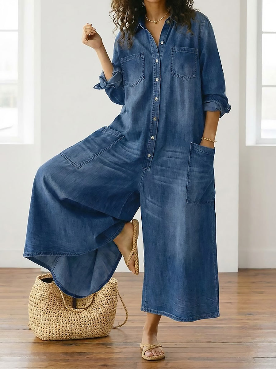 Diana | Vintage Cotton Washed Denim Overall with Button Closure