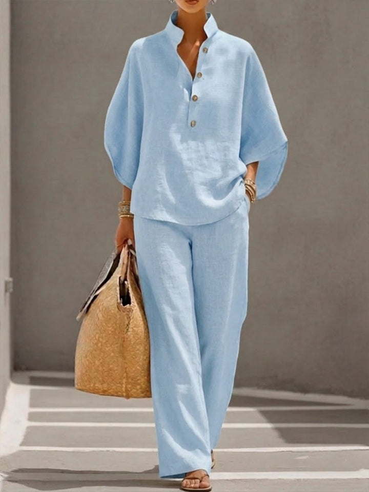 Mariel™ | Cotton Linen Batwing Sleeve Wide Leg Set