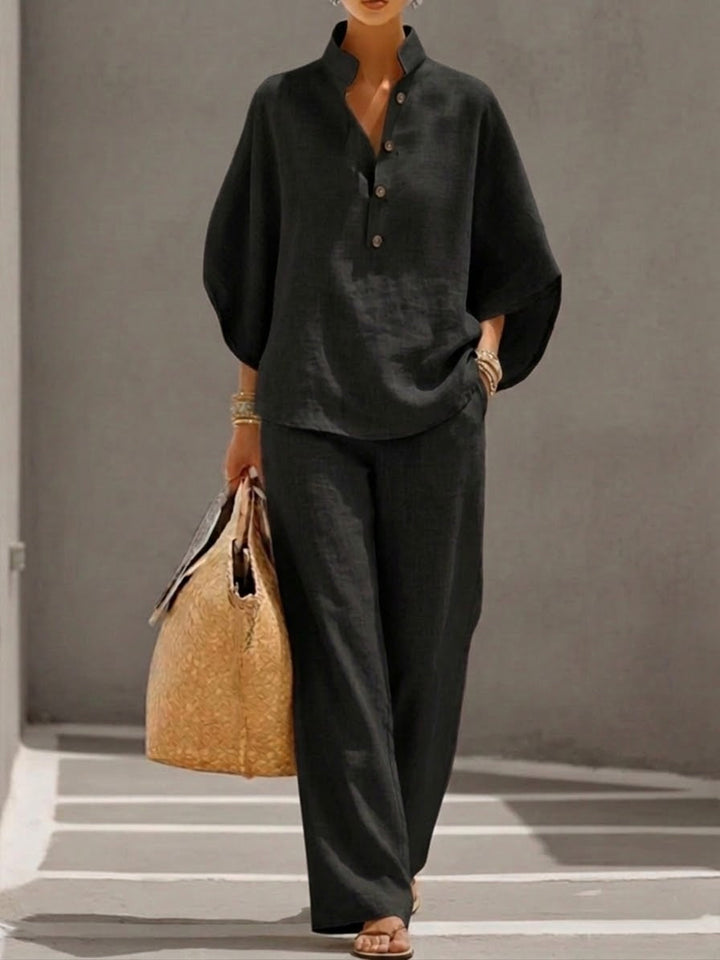 Mariel™ | Cotton Linen Batwing Sleeve Wide Leg Set