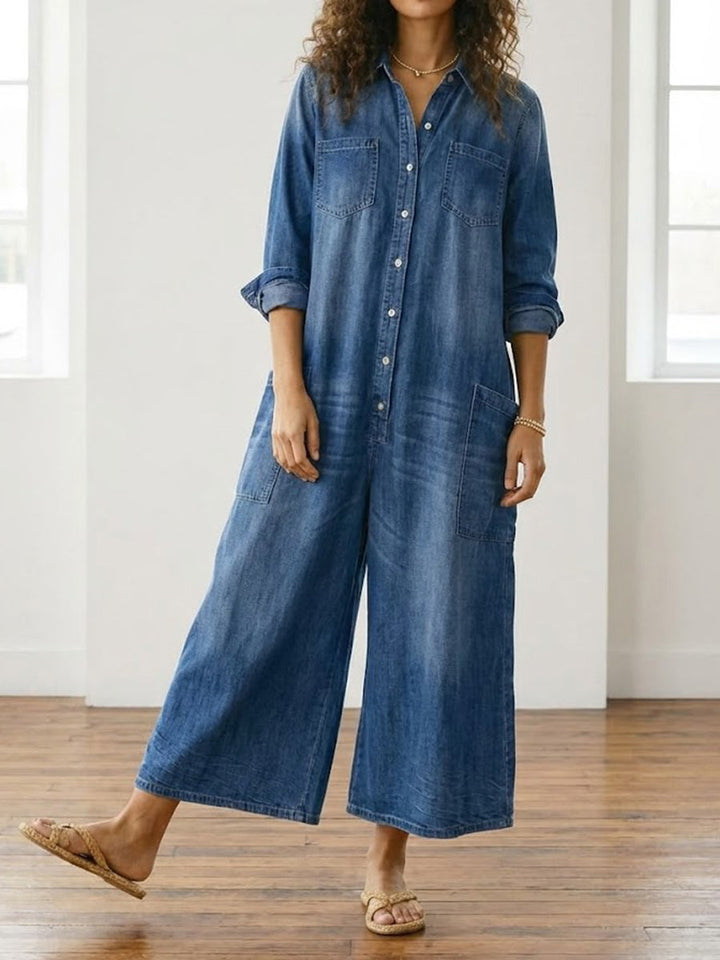 Diana | Vintage Cotton Washed Denim Overall with Button Closure