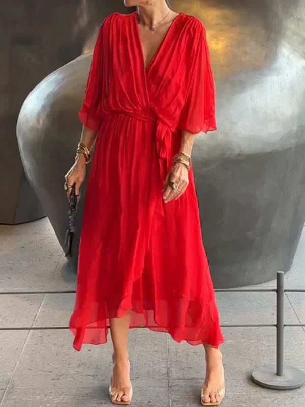Monica™ | Silk Chiffon V-Neck Dress