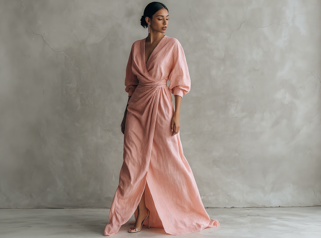 Yulia™ | Minimalistic Pink Maxi Dress with V-Neck