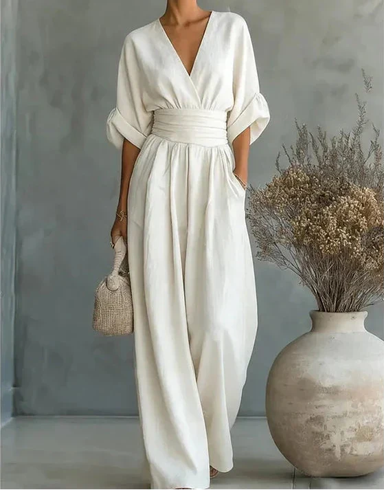 Daniela™ | Elegant Jumpsuit with a V-Neck & Wide Legs