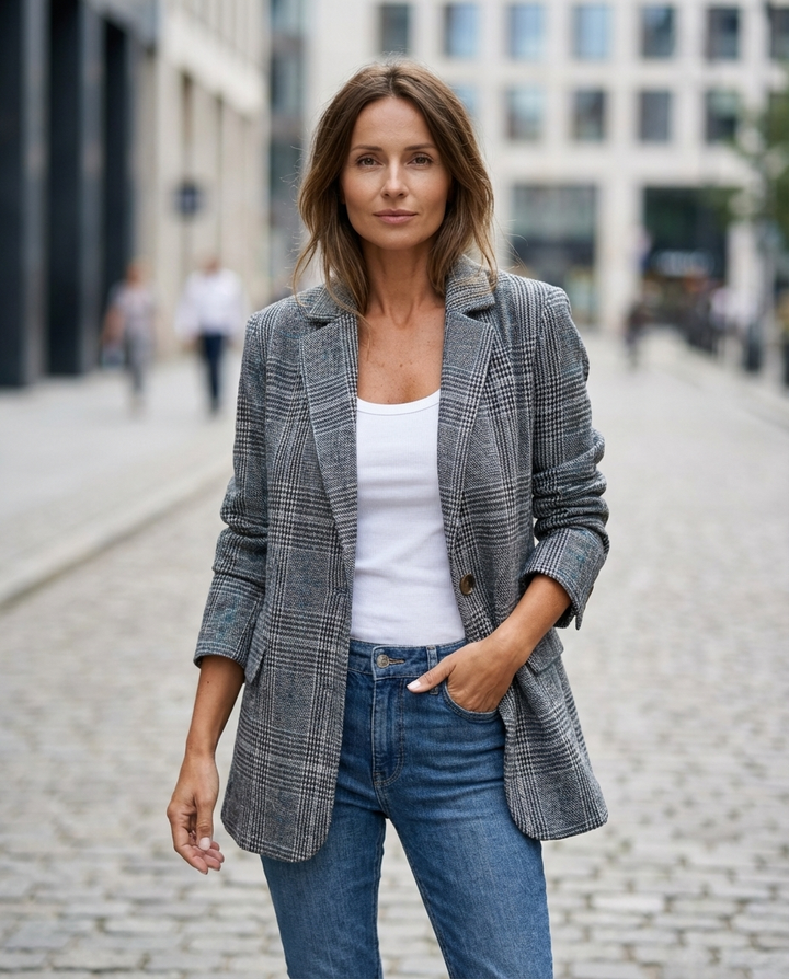 Alicja™ | Tailored Grey Check Blazer