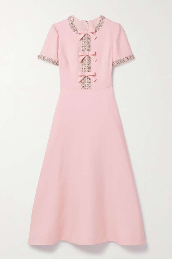 Midi Dress with Knot and Crystal Embellishments